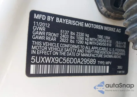 2013 BMW X3 xDrive28I z USA, uszkodzony, nr VIN 5UXWX9C56D0A29589